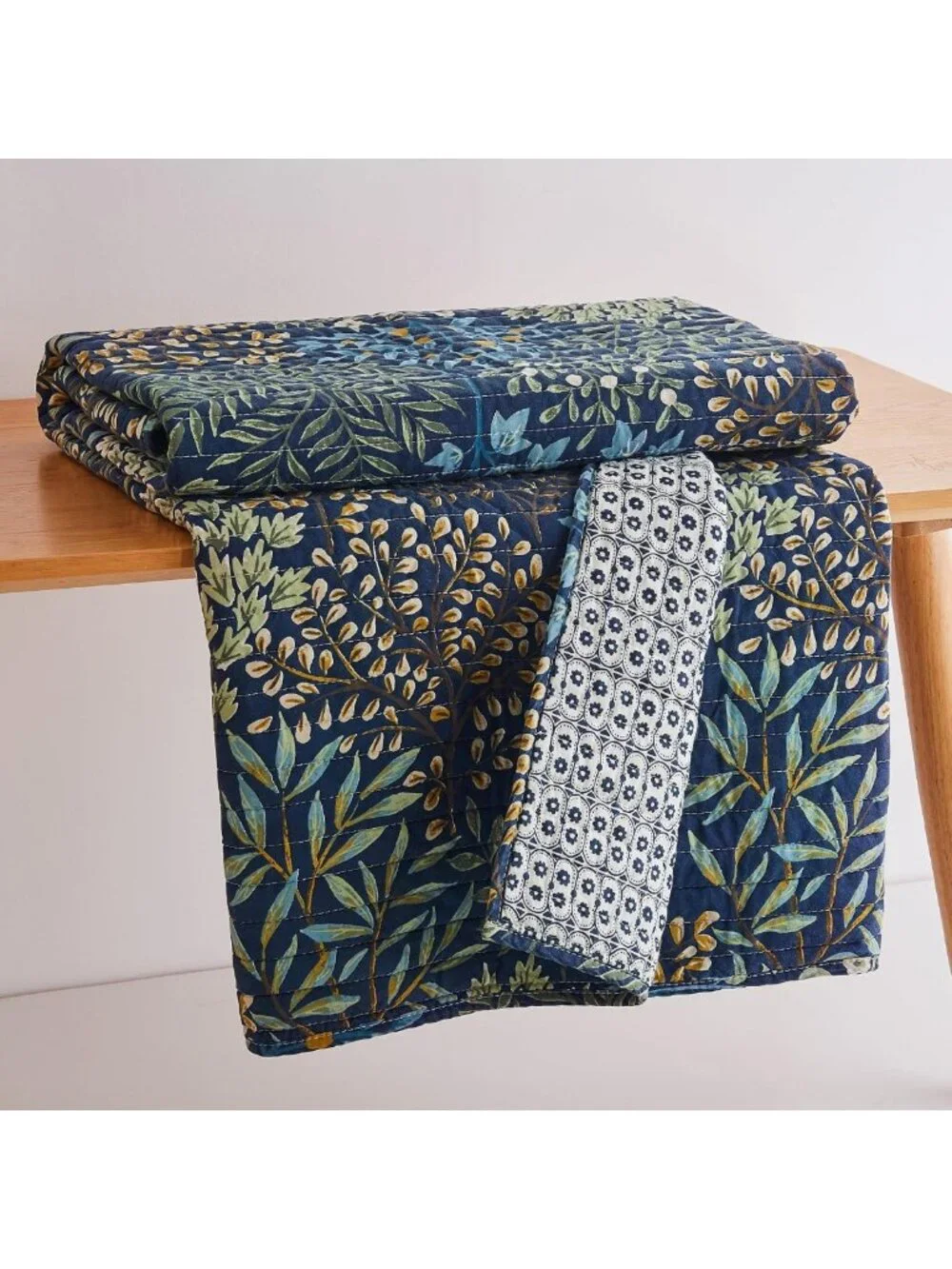 Cozy Quilted Throw Blanket - English Forest Design in Navy, Green & Teal